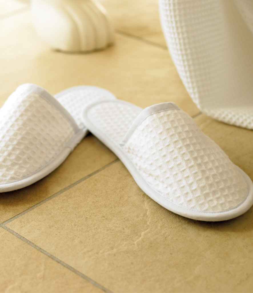 Towel City Waffle Mule Slippers White