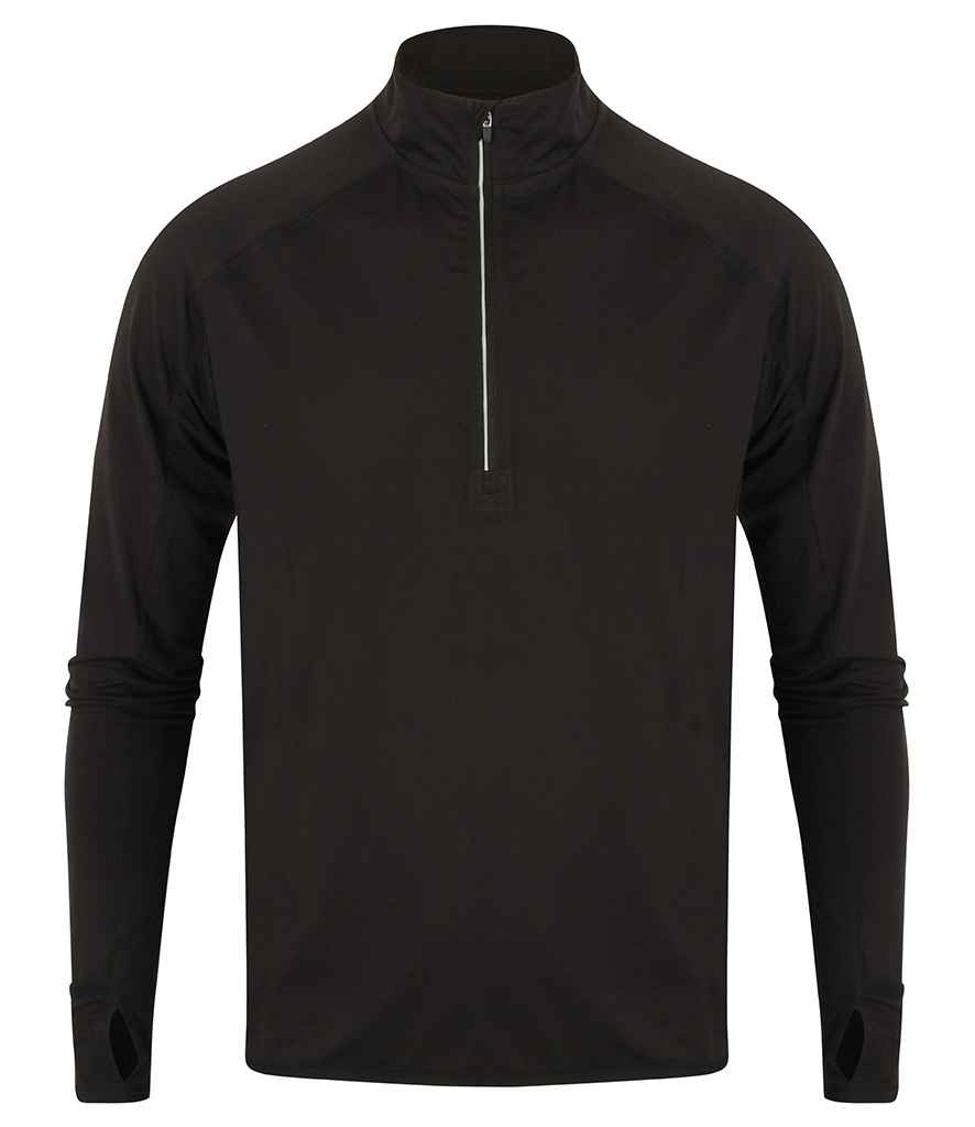 Tombo Long Sleeve Zip Neck Performance Top Black