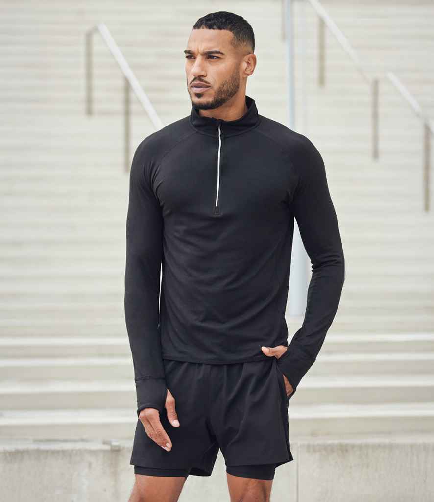 Tombo Long Sleeve Zip Neck Performance Top | Black Sweatshirt - Lancashire Teamwear