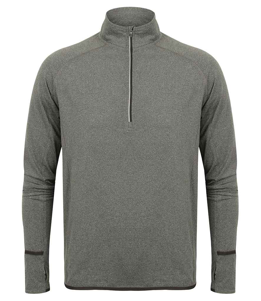 Tombo Long Sleeve Zip Neck Performance Top Grey Marl