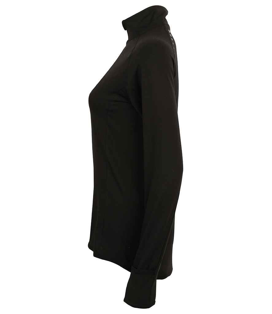 Tombo Ladies Long Sleeve Zip Neck Performance Top | Black Sweatshirt - Lancashire Teamwear