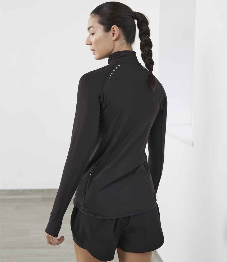 Tombo Ladies Long Sleeve Zip Neck Performance Top | Black Sweatshirt - Lancashire Teamwear