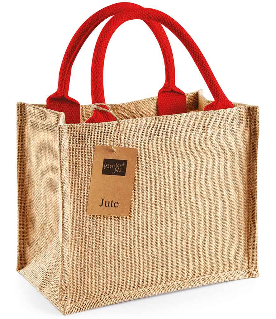 Westford Mill Jute Mini Gift Bag | Natural/Bright Red - Lancashire Teamwear