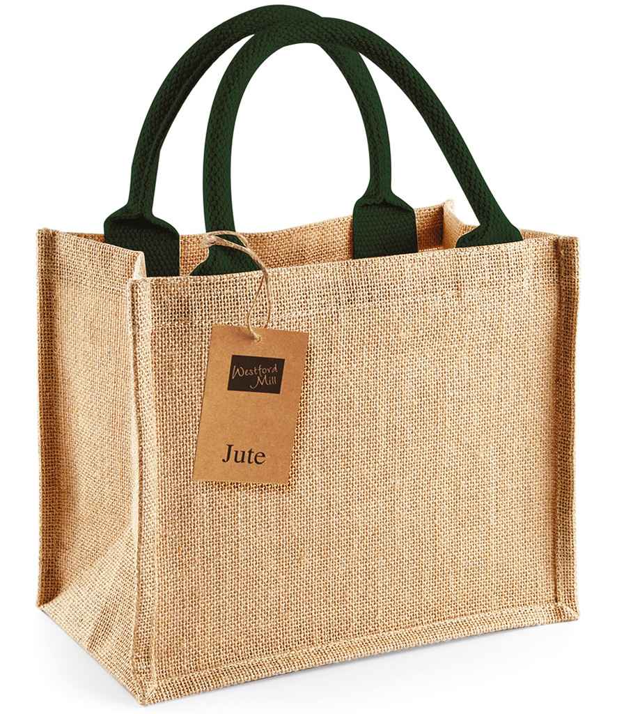 Westford Mill Jute Mini Gift Bag | Natural/Forest Green - Lancashire Teamwear