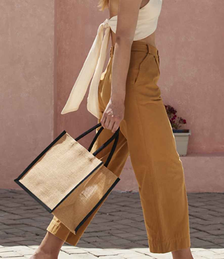 Westford Mill Natural Starched Jute Midi Tote Bag | Natural/Black - Lancashire Teamwear