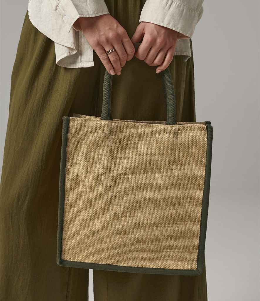 Westford Mill Natural Starched Jute Midi Tote Bag | Natural/Olive Green - Lancashire Teamwear
