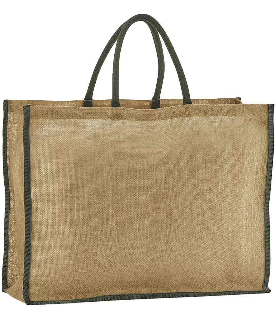 Westford Mill Natural Starched Jute Market Shopper | Natural/Olive Green Bag - Lancashire Teamwear