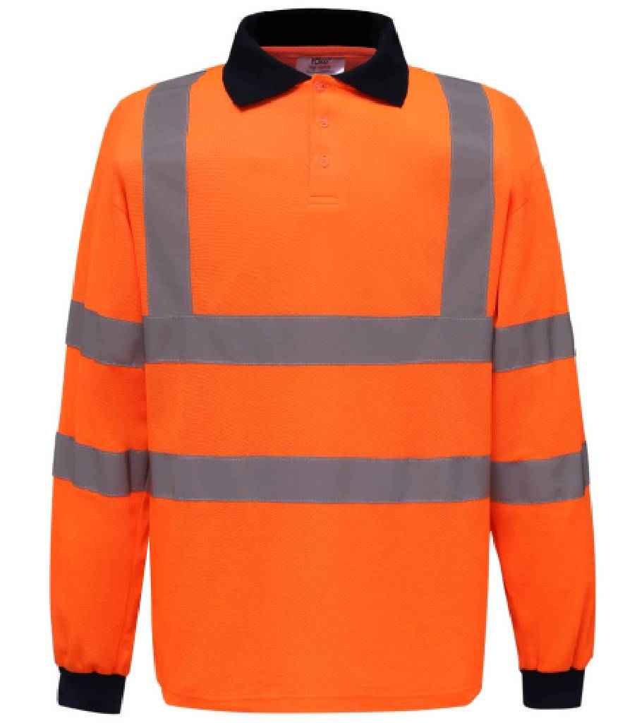 Yoko Hi-Vis Long Sleeve Polo Shirt Orange