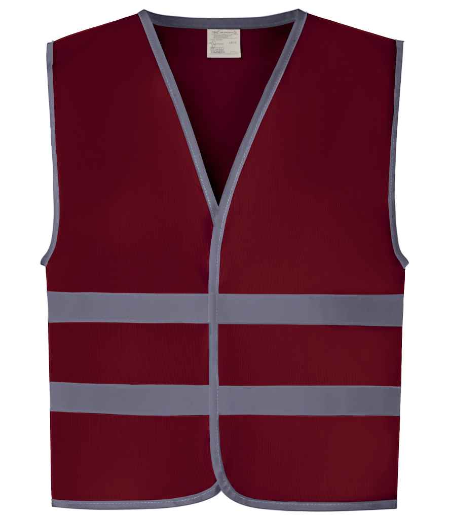 Yoko Kids Hi-Vis Two Band Waistcoat | Maroon - Lancashire Teamwear