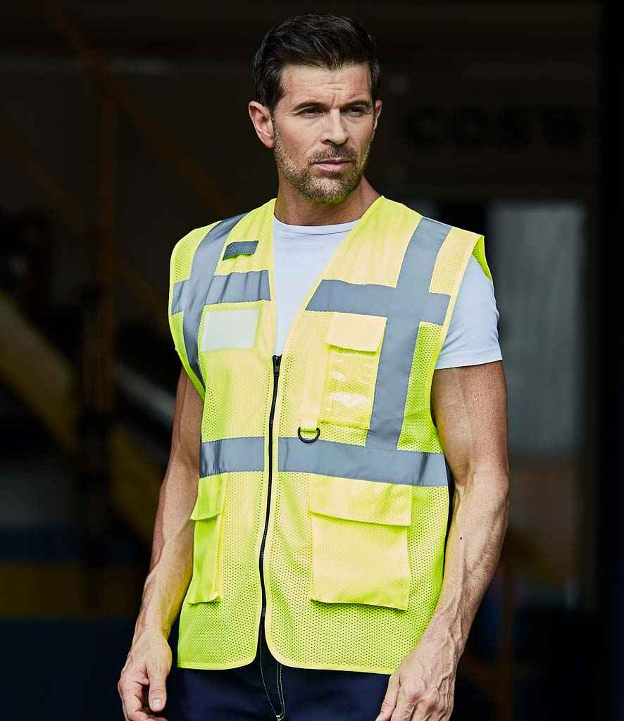Yoko Hi-Vis Top Cool Open Mesh Executive Waistcoat | Yellow - Lancashire Teamwear