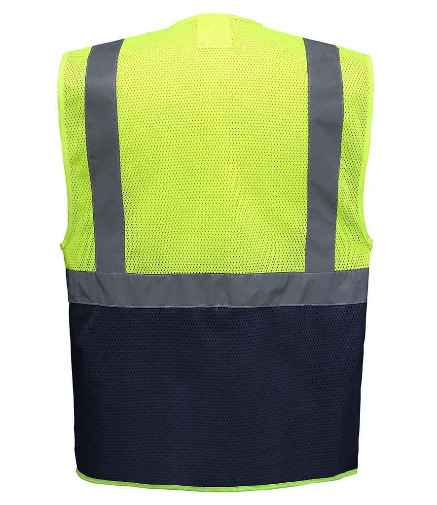 Yoko Hi-Vis Top Cool Open Mesh Executive Waistcoat | Yellow/Navy - Lancashire Teamwear