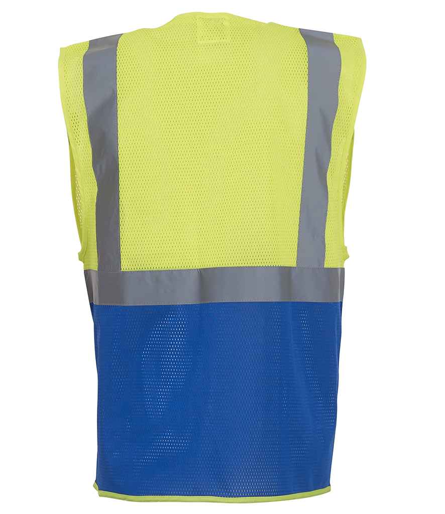 Yoko Hi-Vis Top Cool Open Mesh Executive Waistcoat | Yellow/Royal Blue - Lancashire Teamwear
