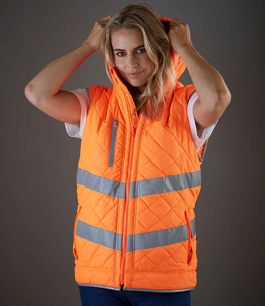 Yoko Hi-Vis Kensington Hooded Gilet | Orange - Lancashire Teamwear