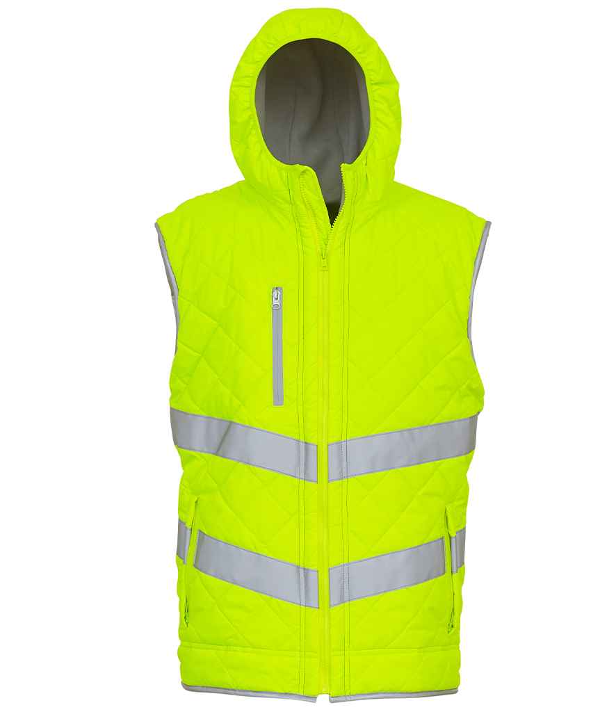 Yoko Hi-Vis Kensington Hooded Gilet | Yellow - Lancashire Teamwear