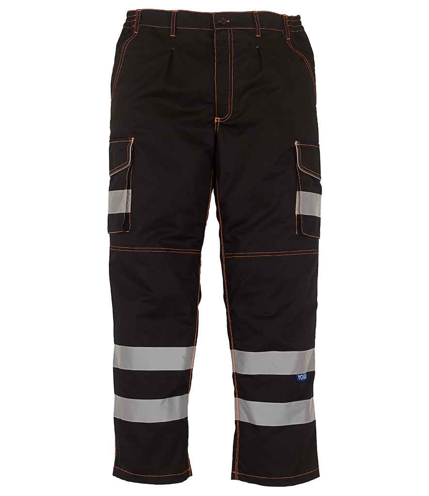 Yoko Hi-Vis Cargo Trousers with Knee Pad Pockets Black