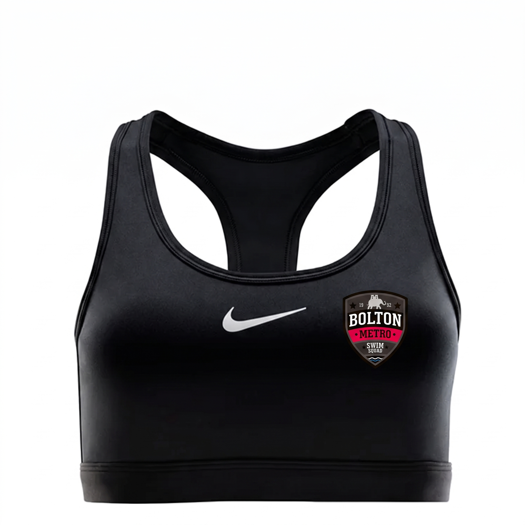 Bolton Metro Nike Swoosh Sports Bra in Black