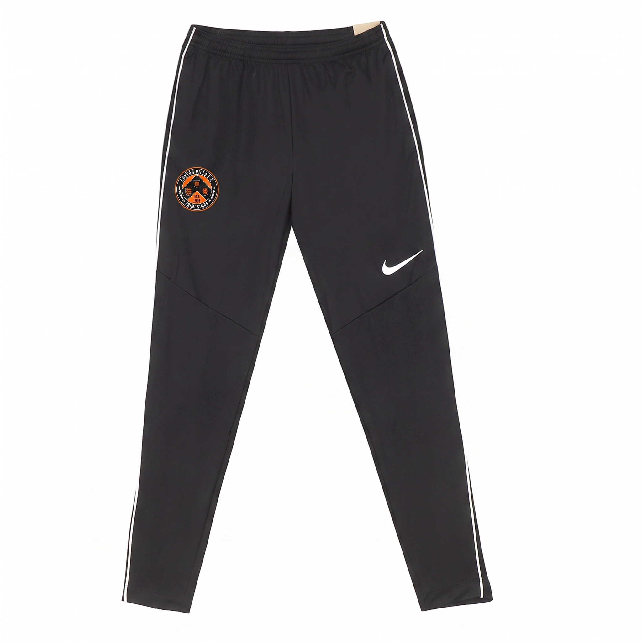 Euxton Villa FC Nike Park 26 Knit Pant in Black (AI-generated product photo with embroidered club badge composite - zoom in and check crest lettering before publishing)