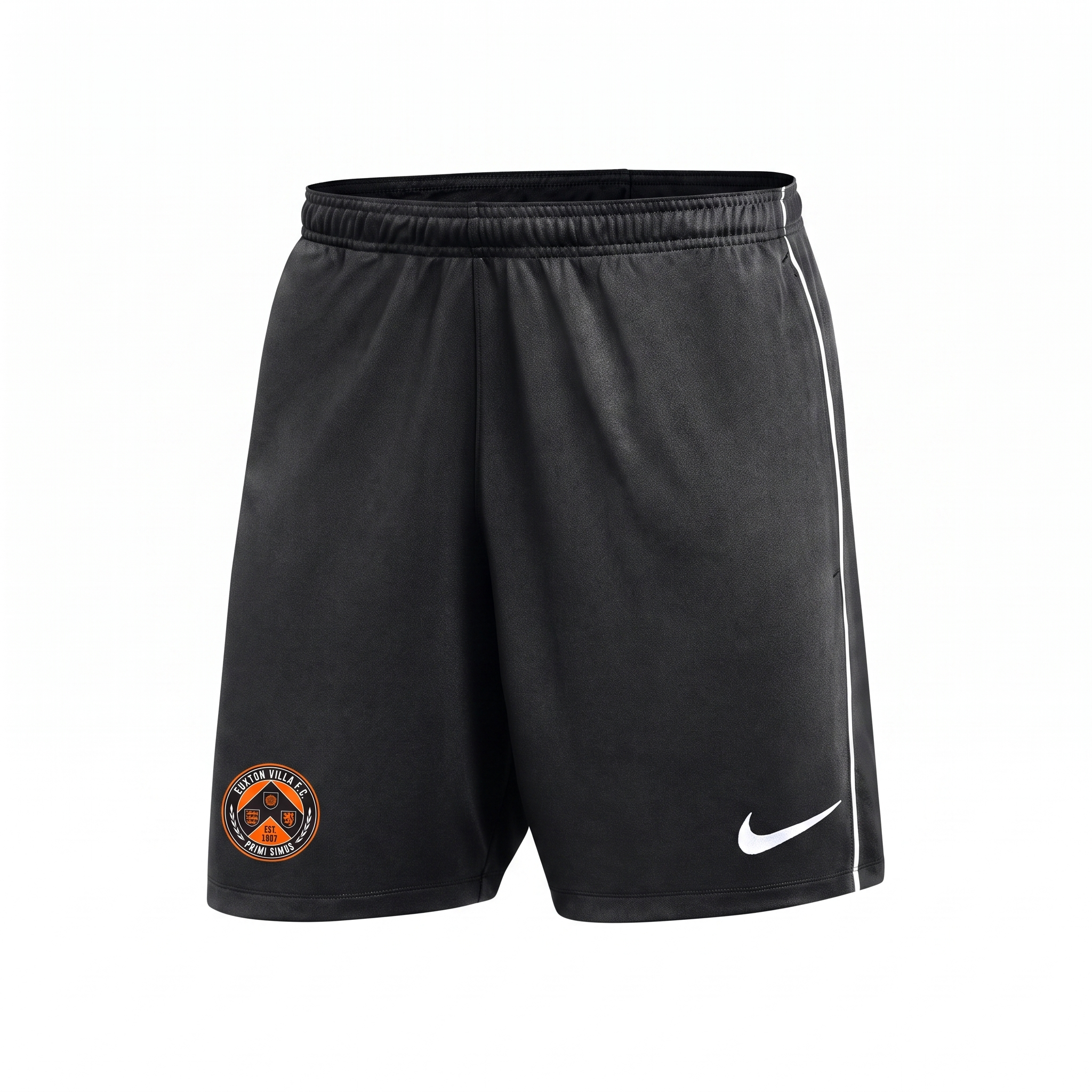 Euxton Villa FC Nike Park 26 Knit Zippered Short in Black (AI-generated product photo with embroidered club badge composite - zoom in and check crest lettering before publishing)