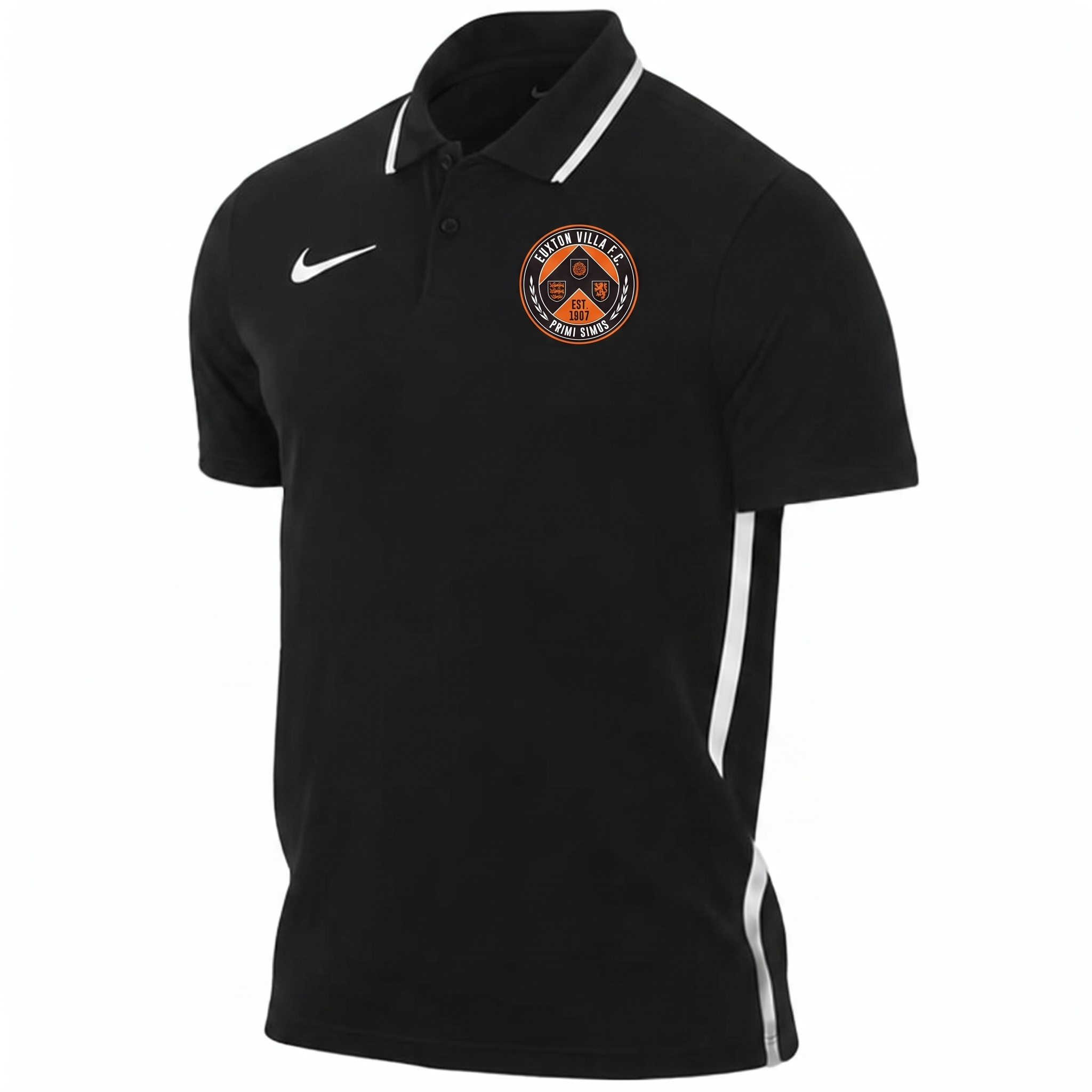 Euxton Villa FC Nike Park 26 Polo in Black (AI-generated product photo with embroidered club badge composite - zoom in and check crest lettering before publishing)