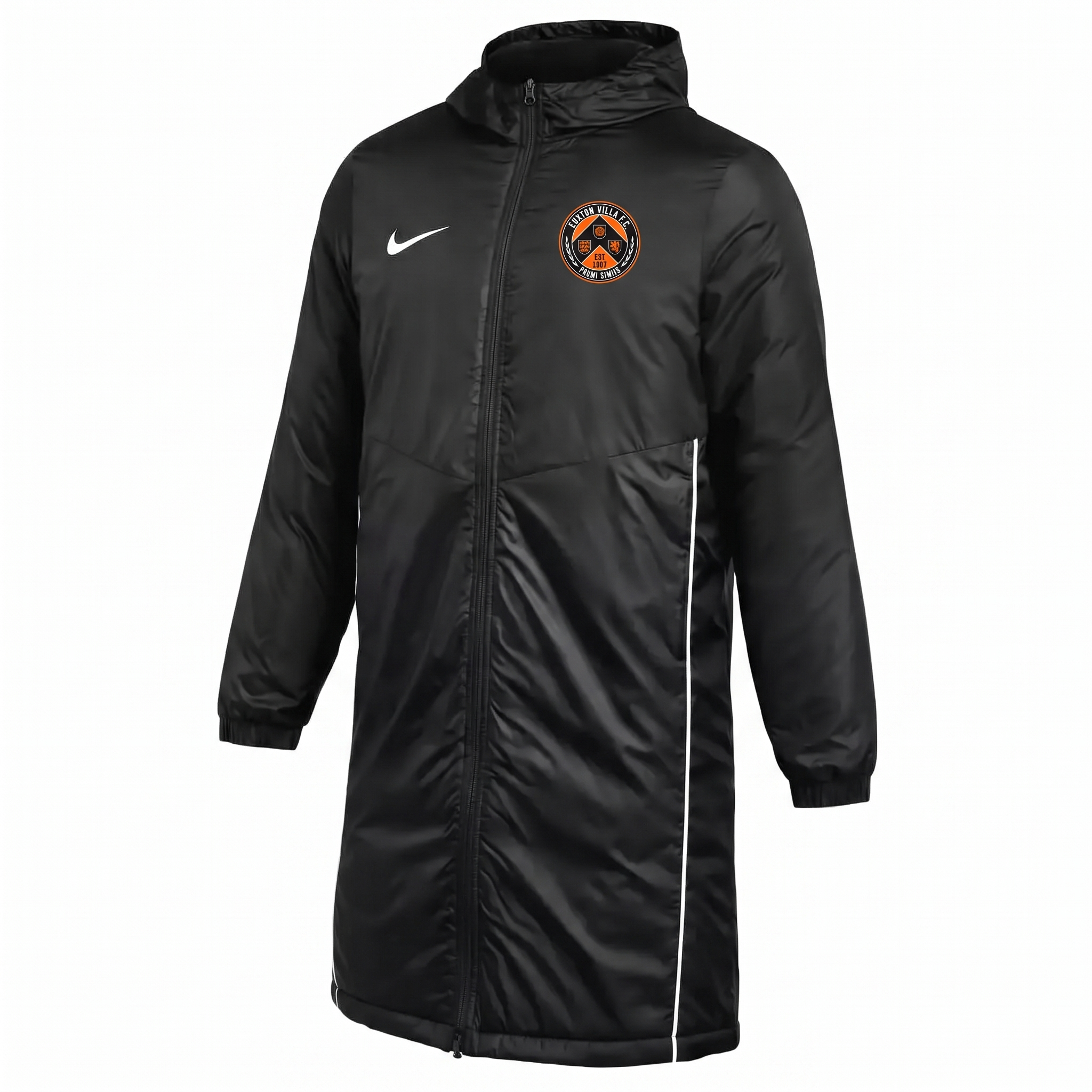Euxton Villa FC Nike Park 26 Insulated Jacket in Black (AI-generated product photo with embroidered club badge composite - zoom in and check crest lettering before publishing)