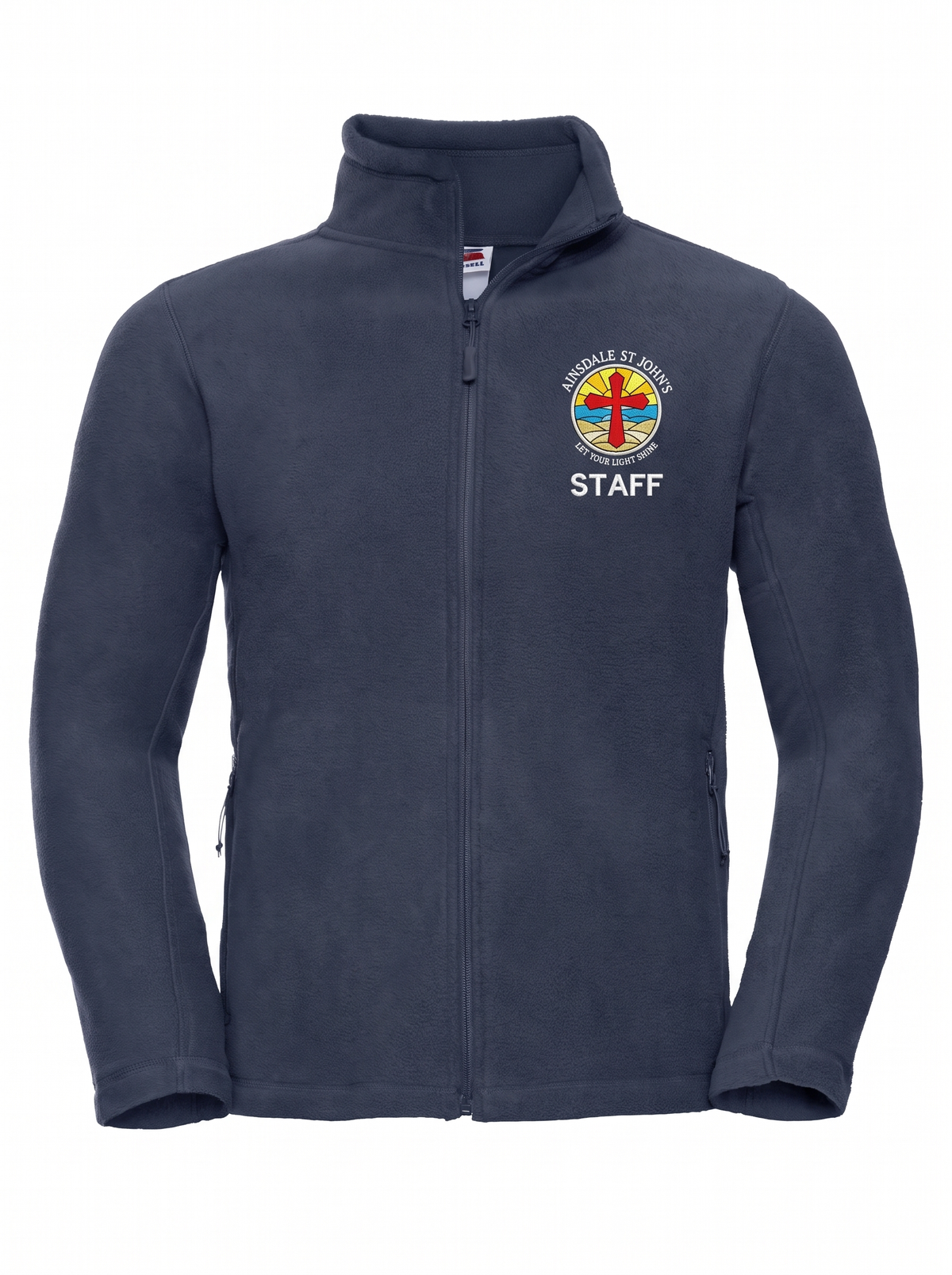 Ainsdale St John's staff Russell outdoor fleece in French Navy with embroidered school crest and STAFF