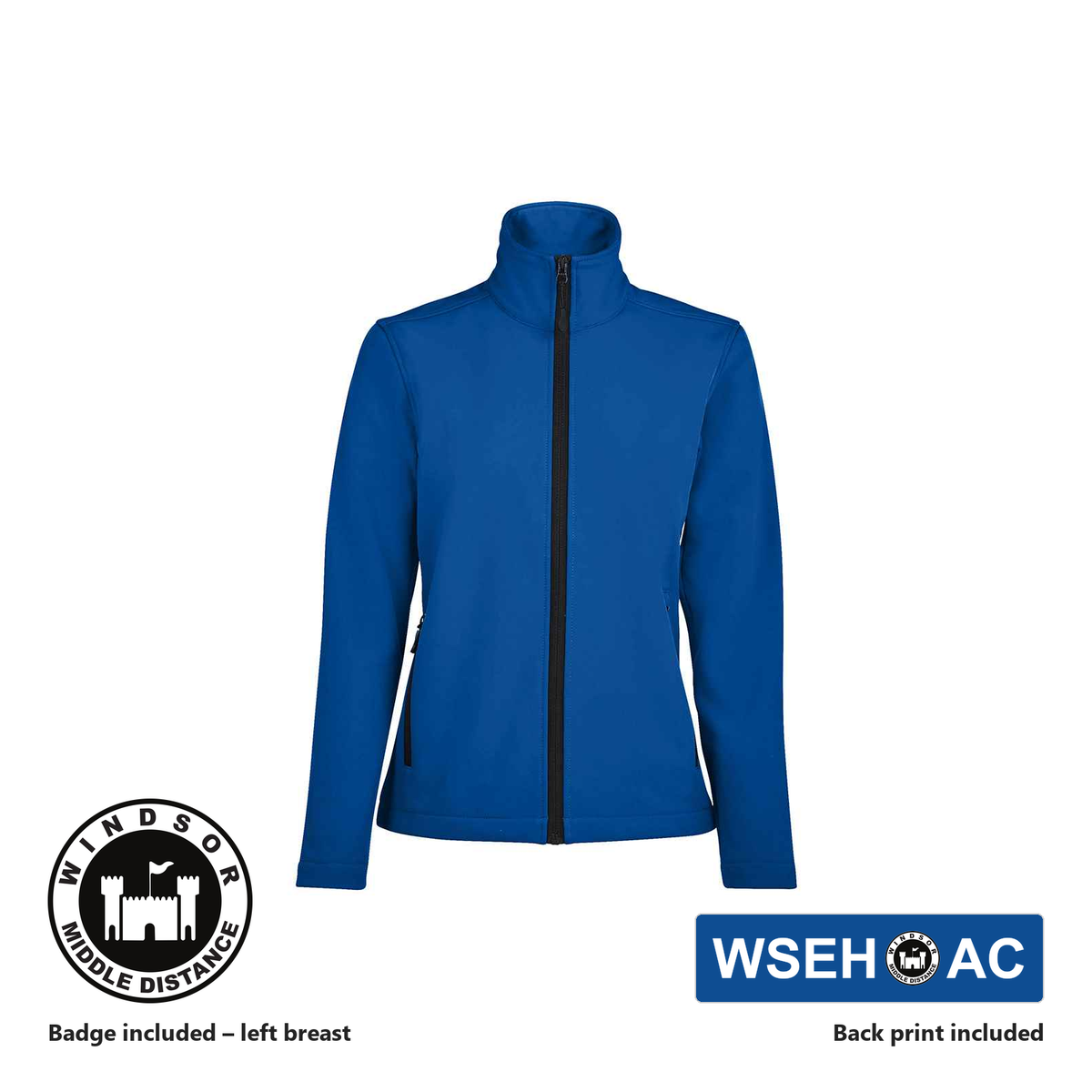Windsor Middle Distance SOL'S Ladies Soft Shell Jacket in Royal Blue, club badge included on the left breast, WSEH AC back print included