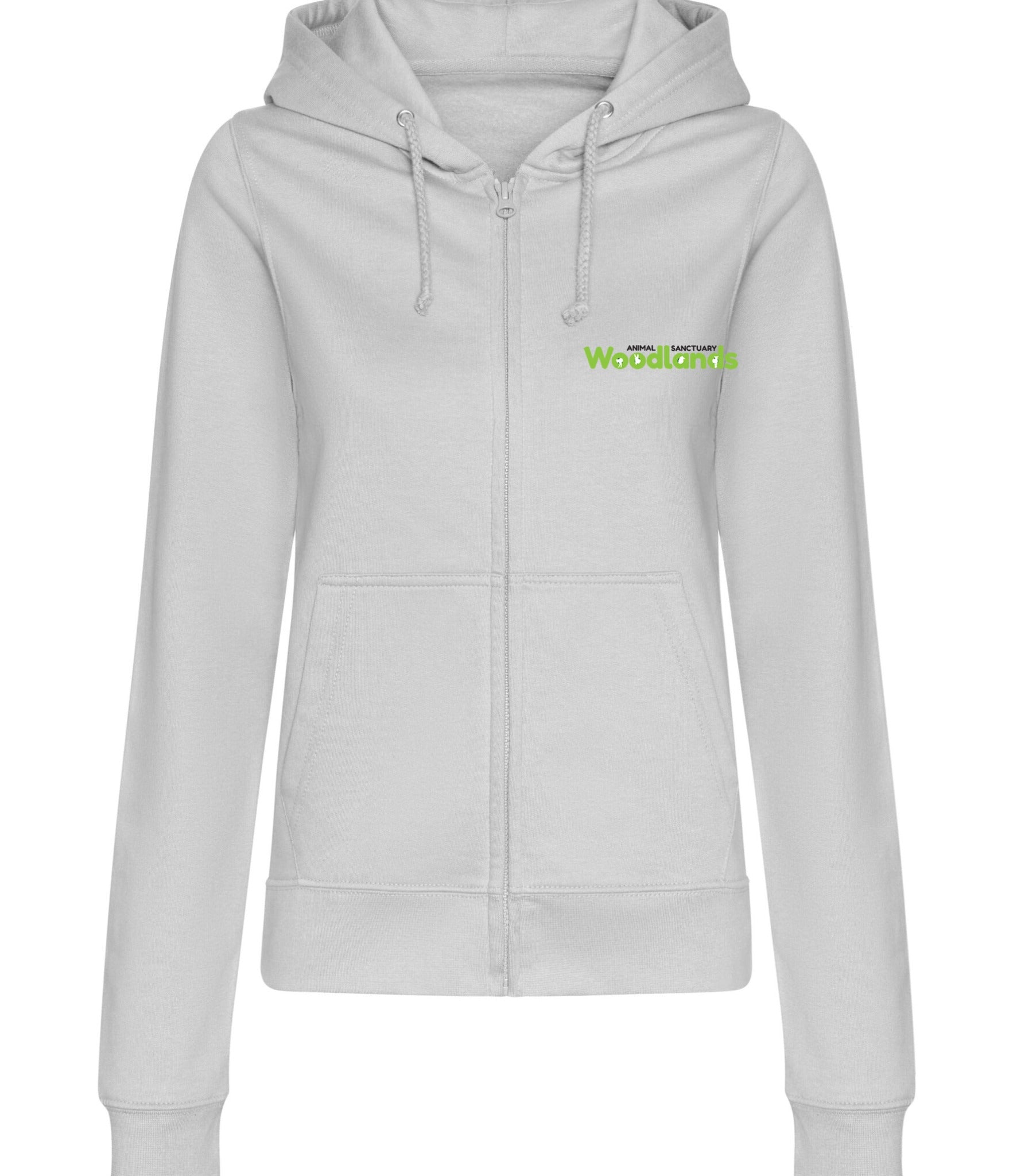 Woodlands Animal Sanctuary Volunteer Ladies Fitted Full Zip Hoodie in Heather Grey