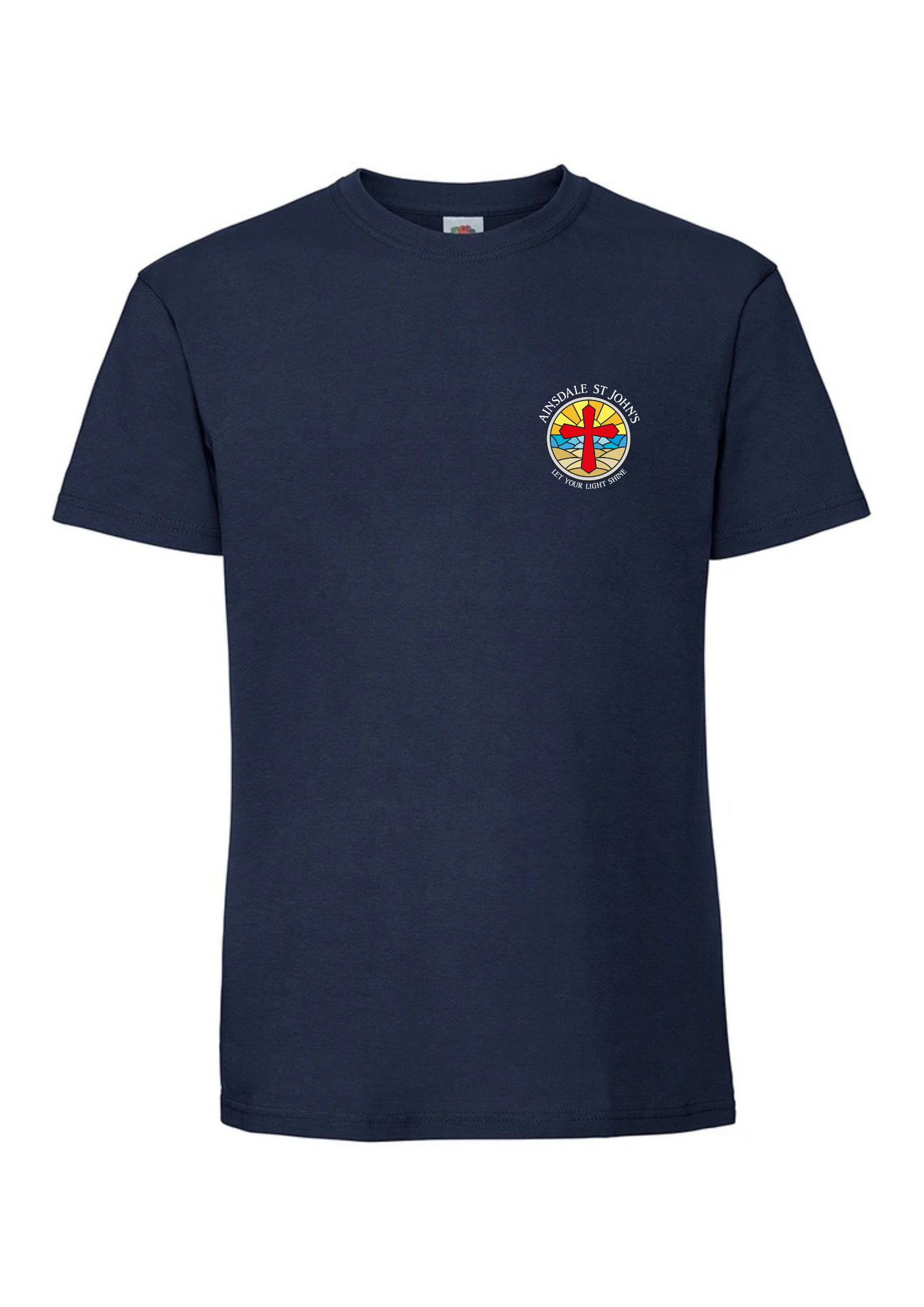 Ainsdale St John's staff navy t-shirt with school crest on left breast
