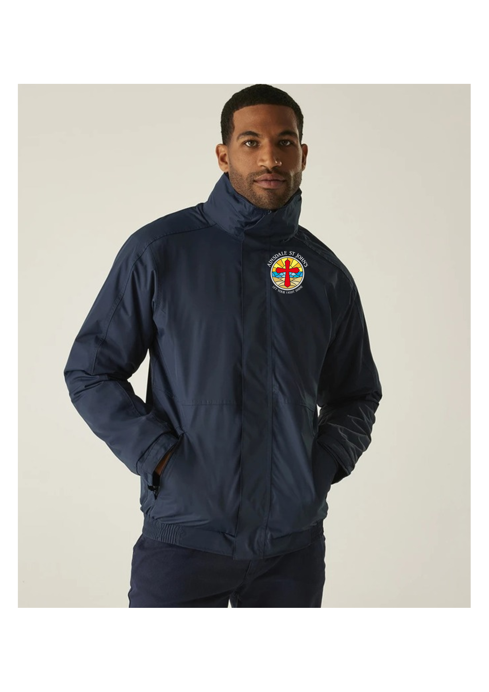 Ainsdale St John's staff navy Regatta jacket with school crest on chest