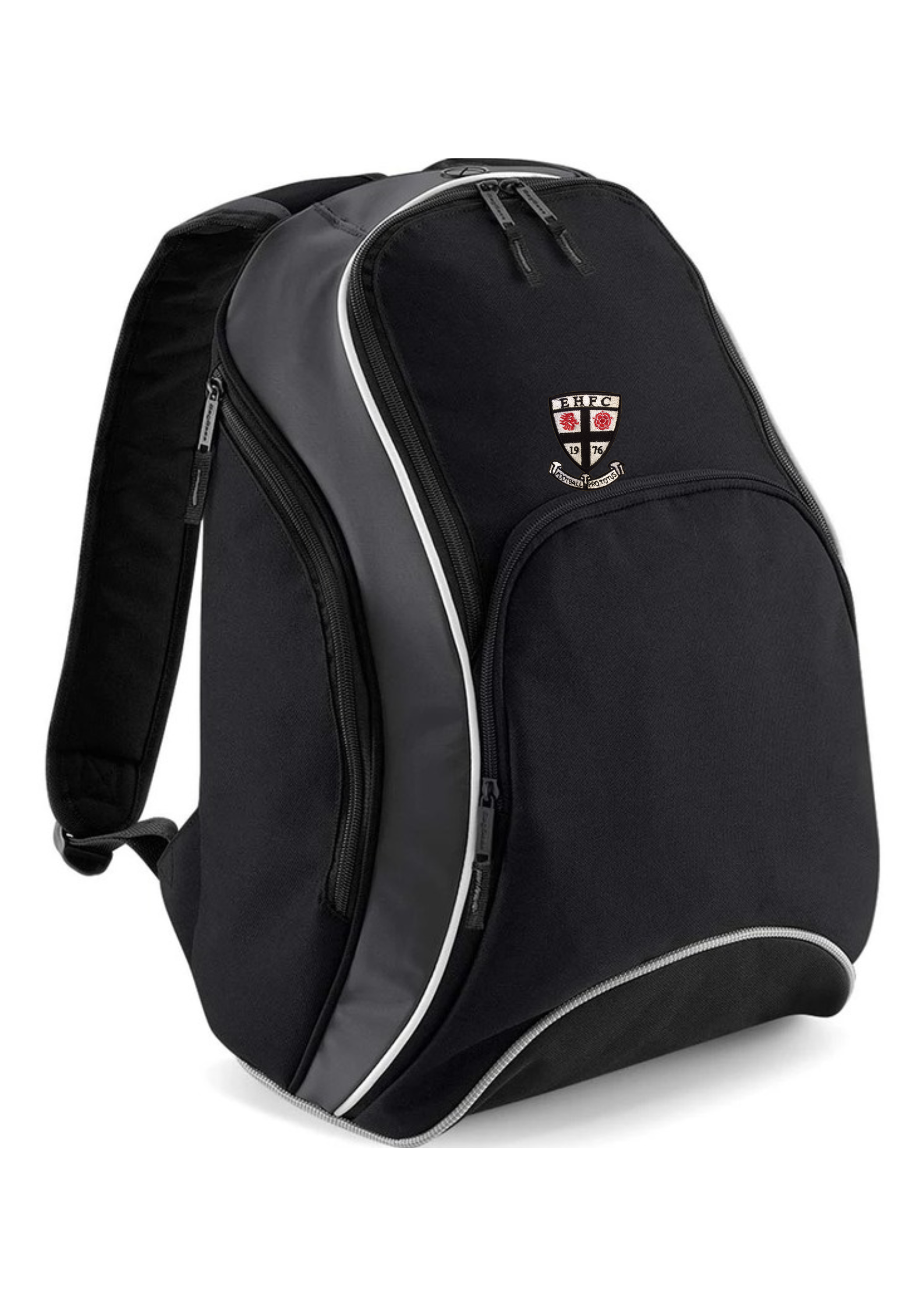 Eccleston & Heskin FC Juniors black backpack with embroidered club badge