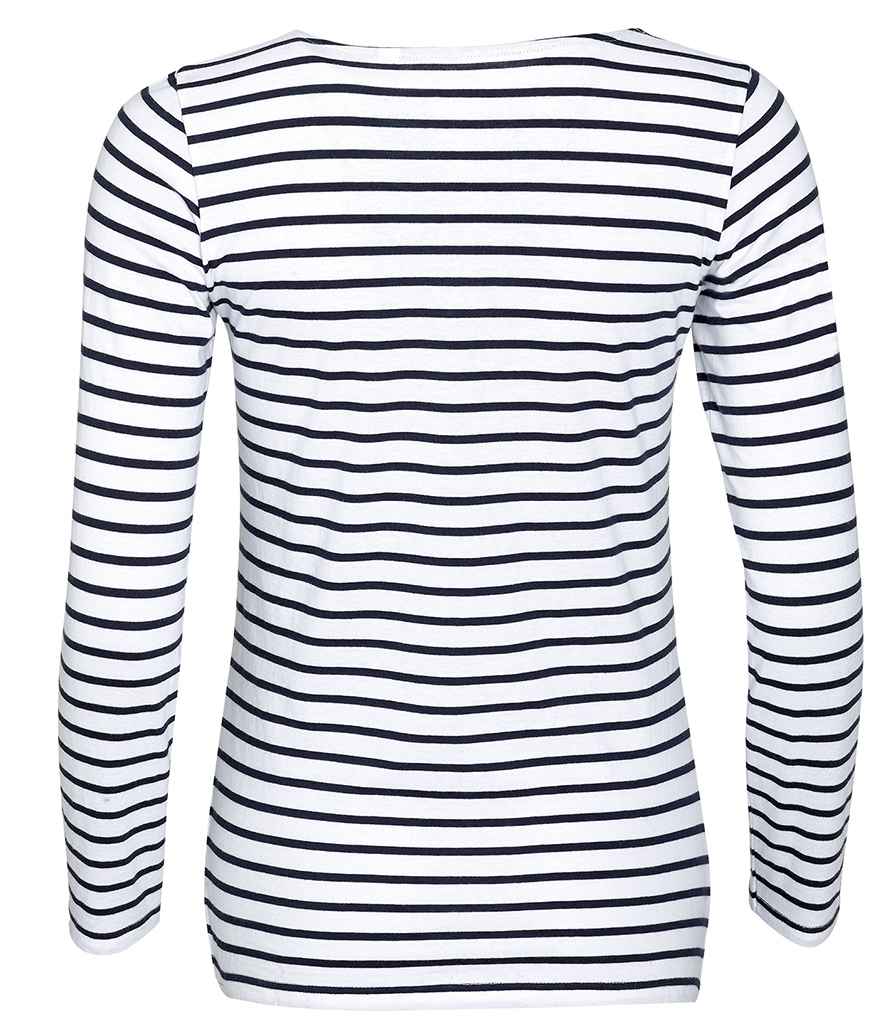 SOL'S Ladies Marine Long Sleeve Striped T-Shirt | White/Navy - Lancashire Teamwear