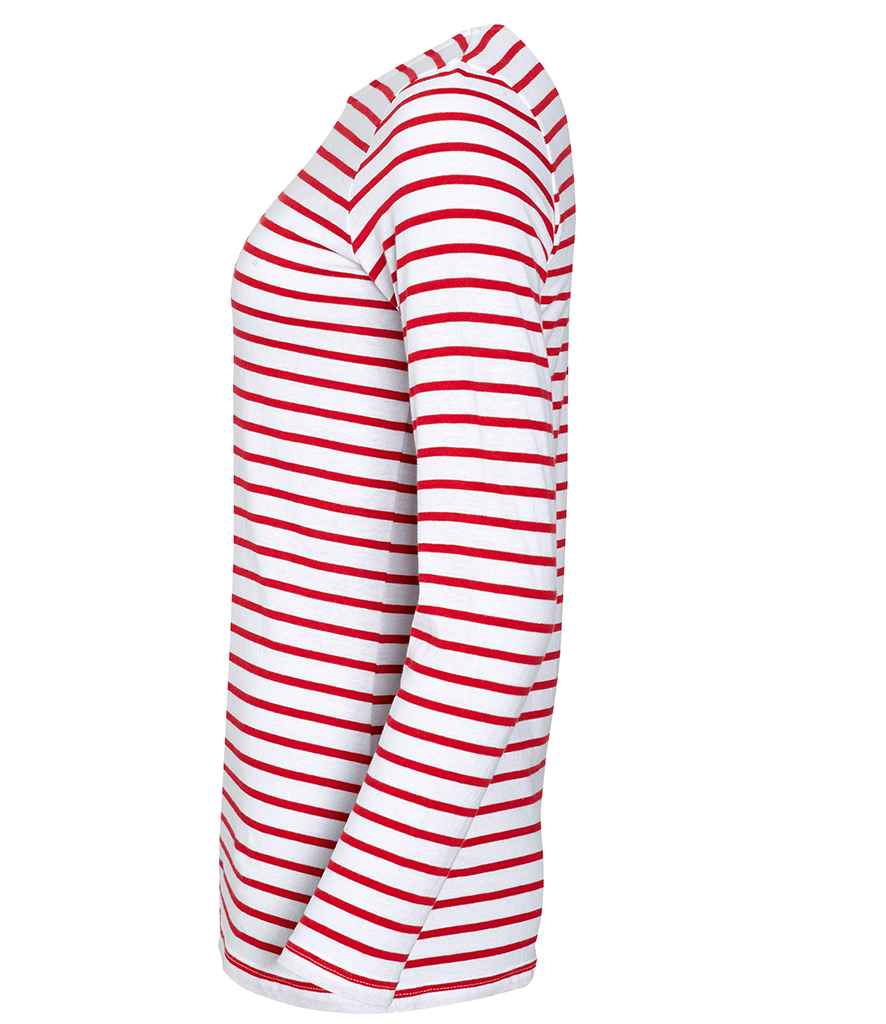 SOL'S Ladies Marine Long Sleeve Striped T-Shirt | White/Red - Lancashire Teamwear