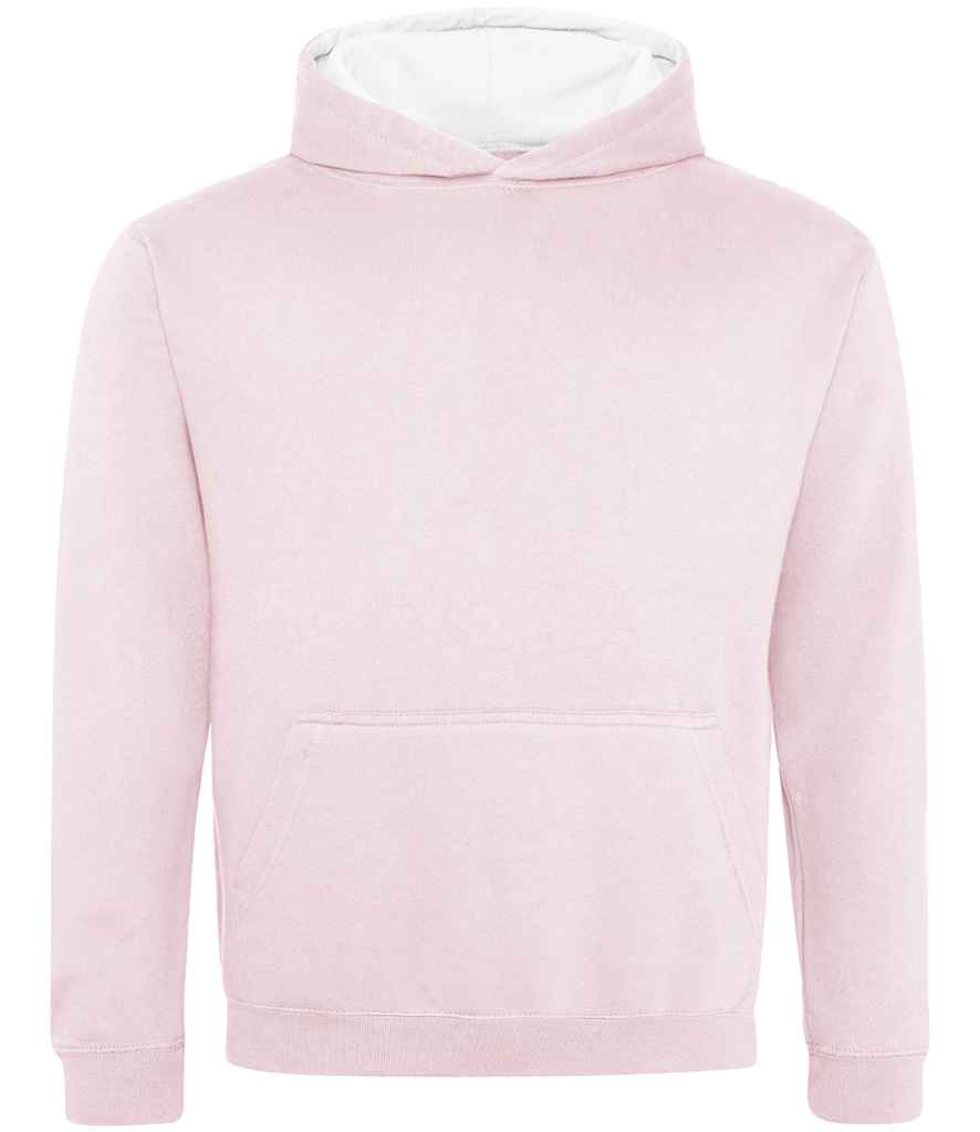 AWDis Kids Varsity Hoodie Baby Pink/Arctic White