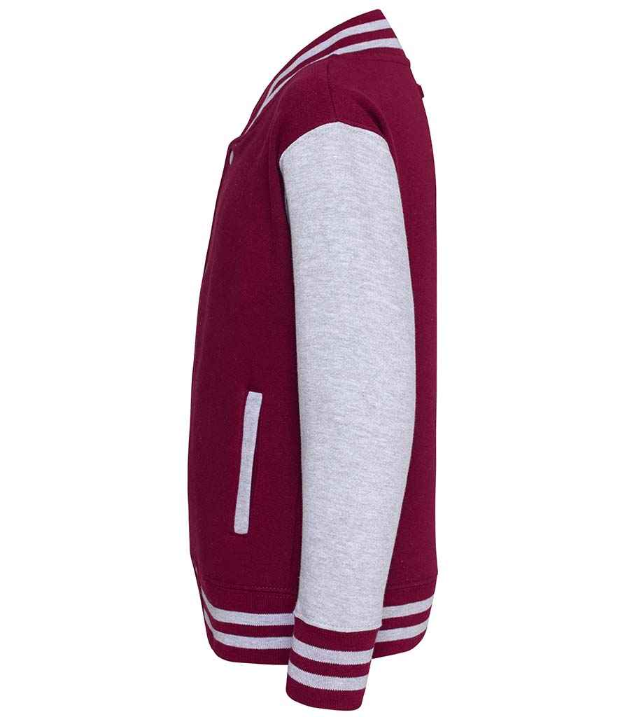 AWDis Kids Varsity Jacket | Burgundy/Heather Grey - Just Hoods - Lancashire Teamwear