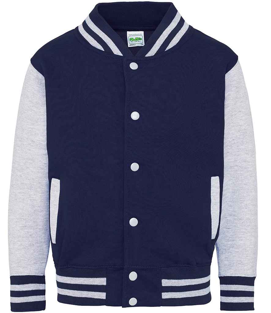 AWDis Kids Varsity Jacket Oxford Navy/Heather Grey