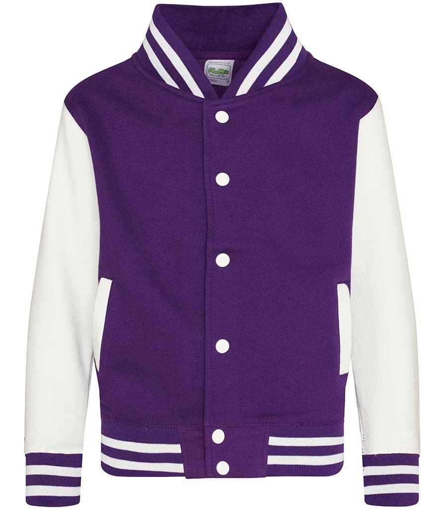 AWDis Kids Varsity Jacket Purple/White