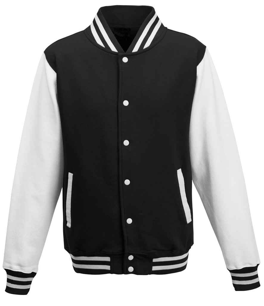 AWDis Varsity Jacket | Jet Black/White - Just Hoods - Lancashire Teamwear