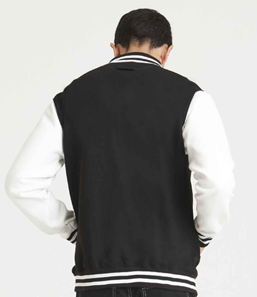 AWDis Varsity Jacket | Jet Black/White - Just Hoods - Lancashire Teamwear