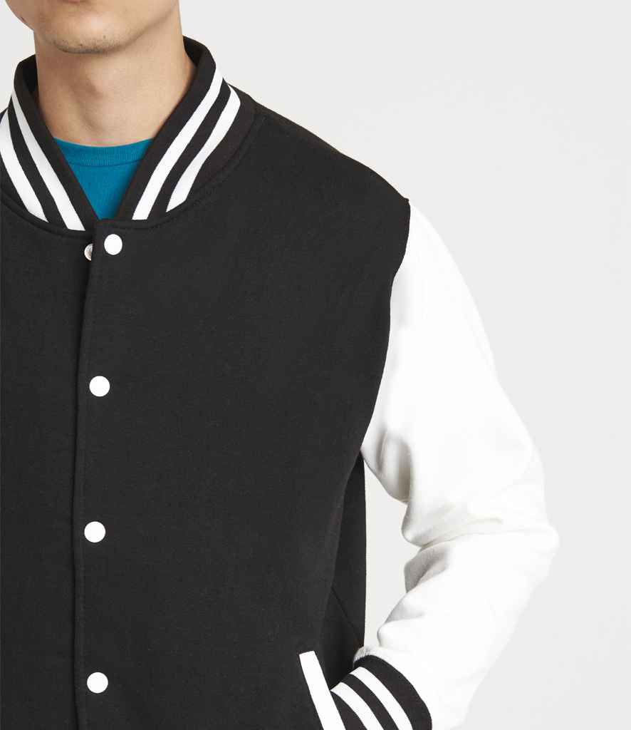 AWDis Varsity Jacket | Jet Black/White - Just Hoods - Lancashire Teamwear