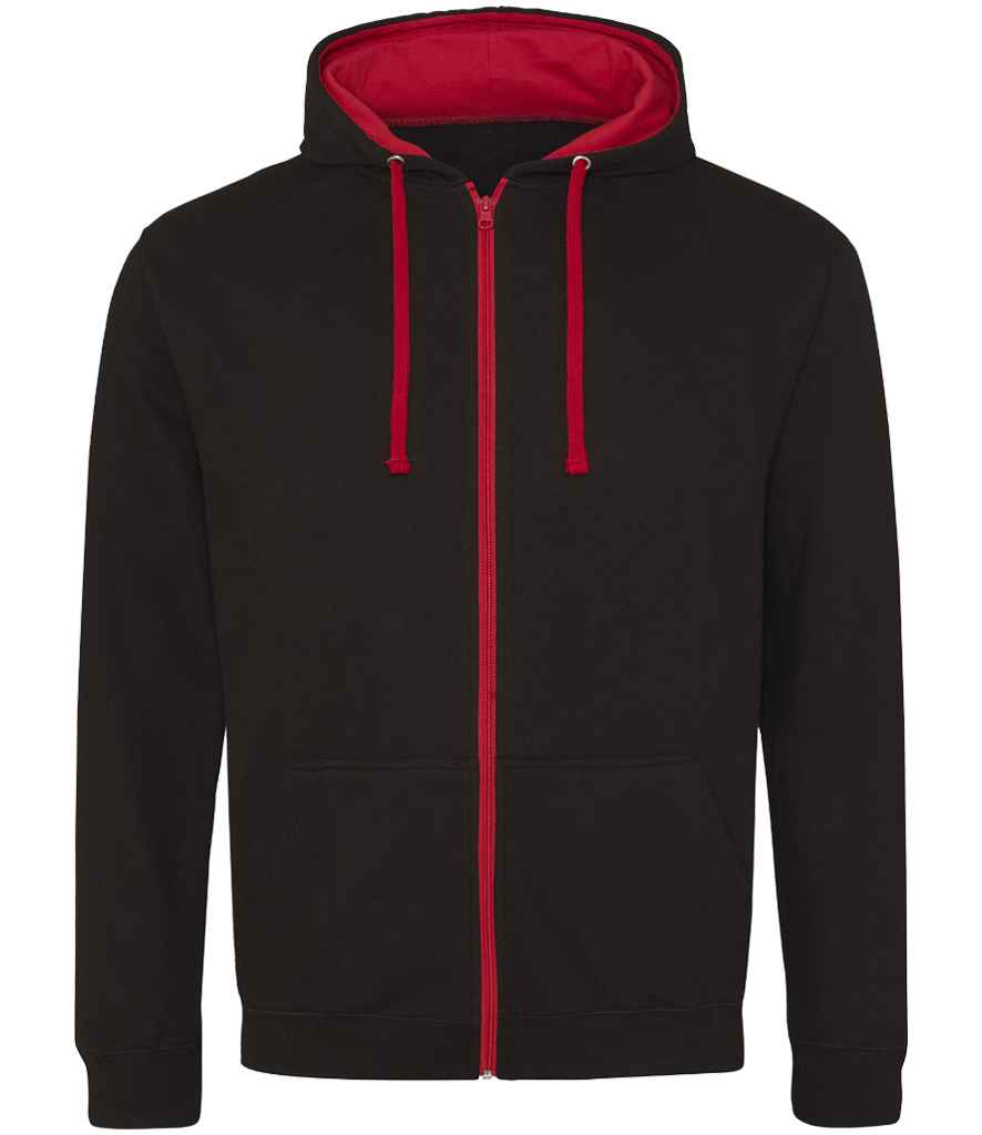AWDis Varsity Zoodie | Jet Black/Fire Red - Just Hoods Hood - Lancashire Teamwear
