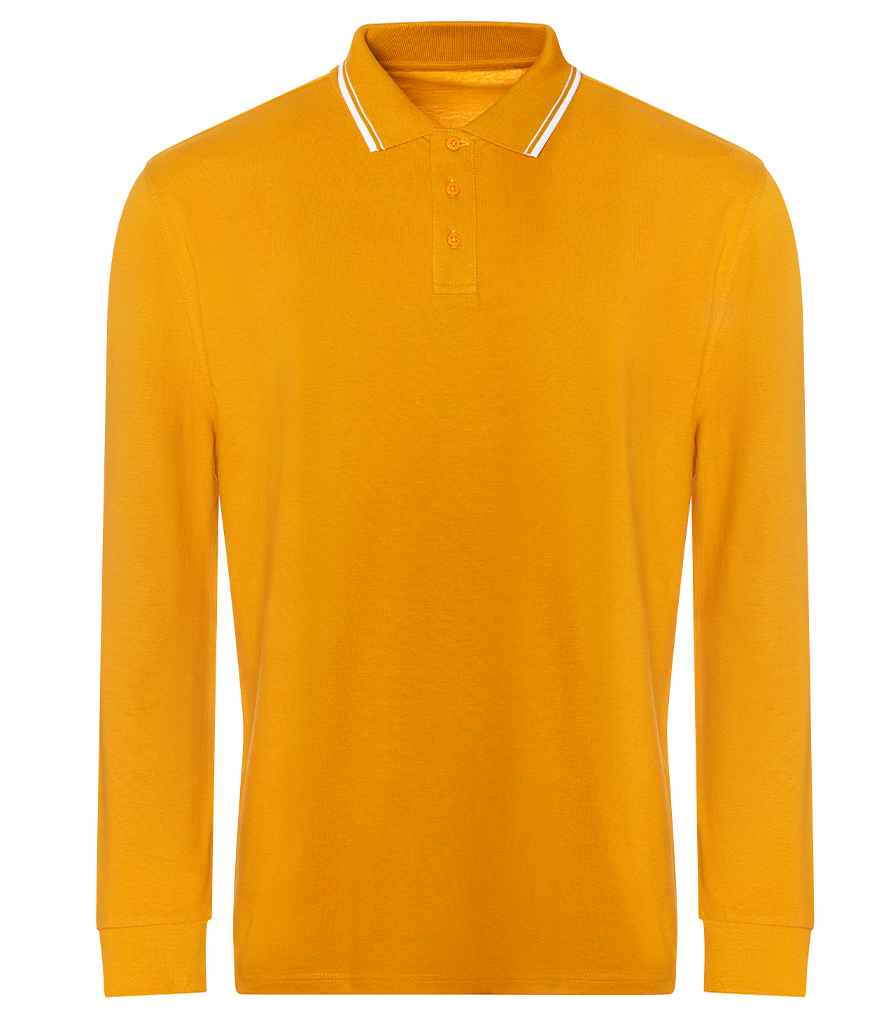 AWDis Long Sleeve Tipped 100 Polo Shirt Mustard/White