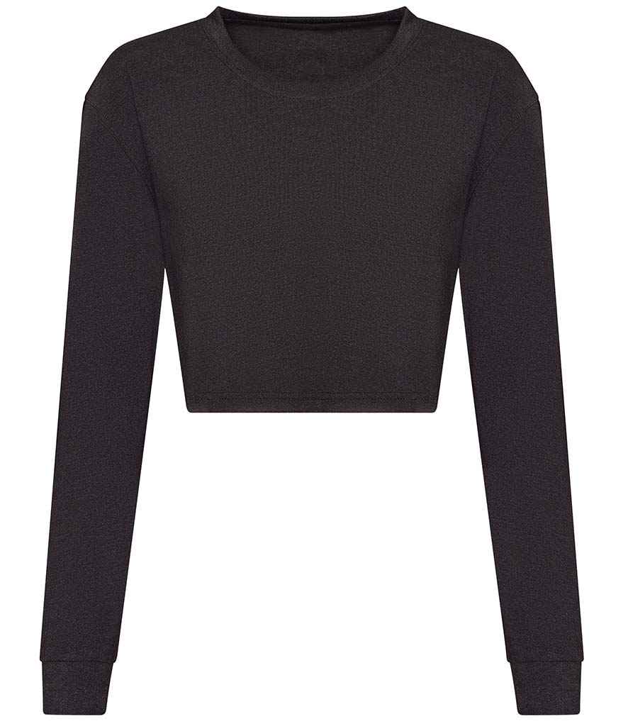 AWDis Ladies Long Sleeve Cropped T-Shirt Heather Black