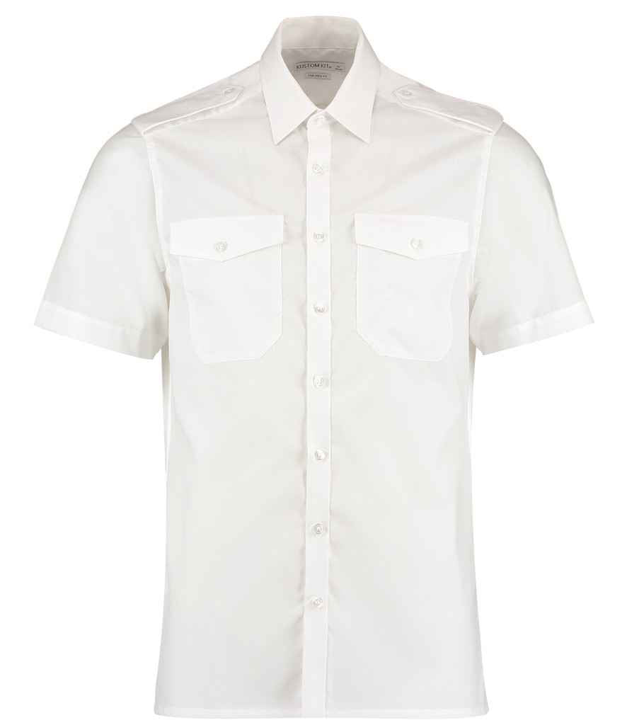 Kustom Kit Short Sleeve Tailored Pilot Shirt White