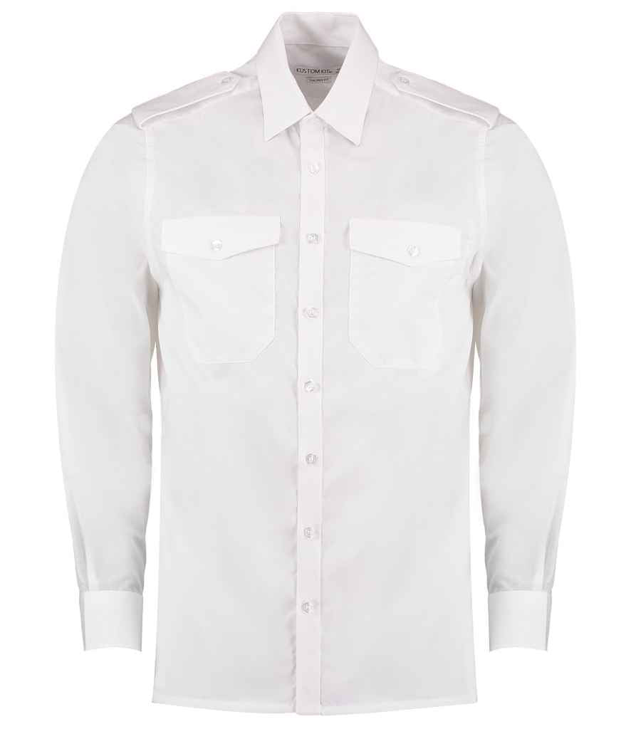 Kustom Kit Long Sleeve Tailored Pilot Shirt White