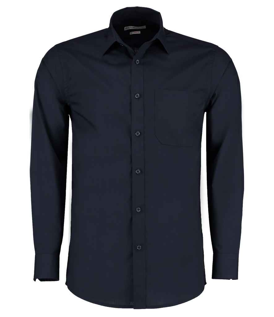 Kustom Kit Long Sleeve Tailored Poplin Shirt Dark Navy