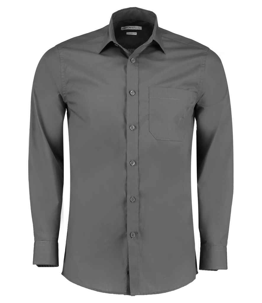 Kustom Kit Long Sleeve Tailored Poplin Shirt Graphite Grey