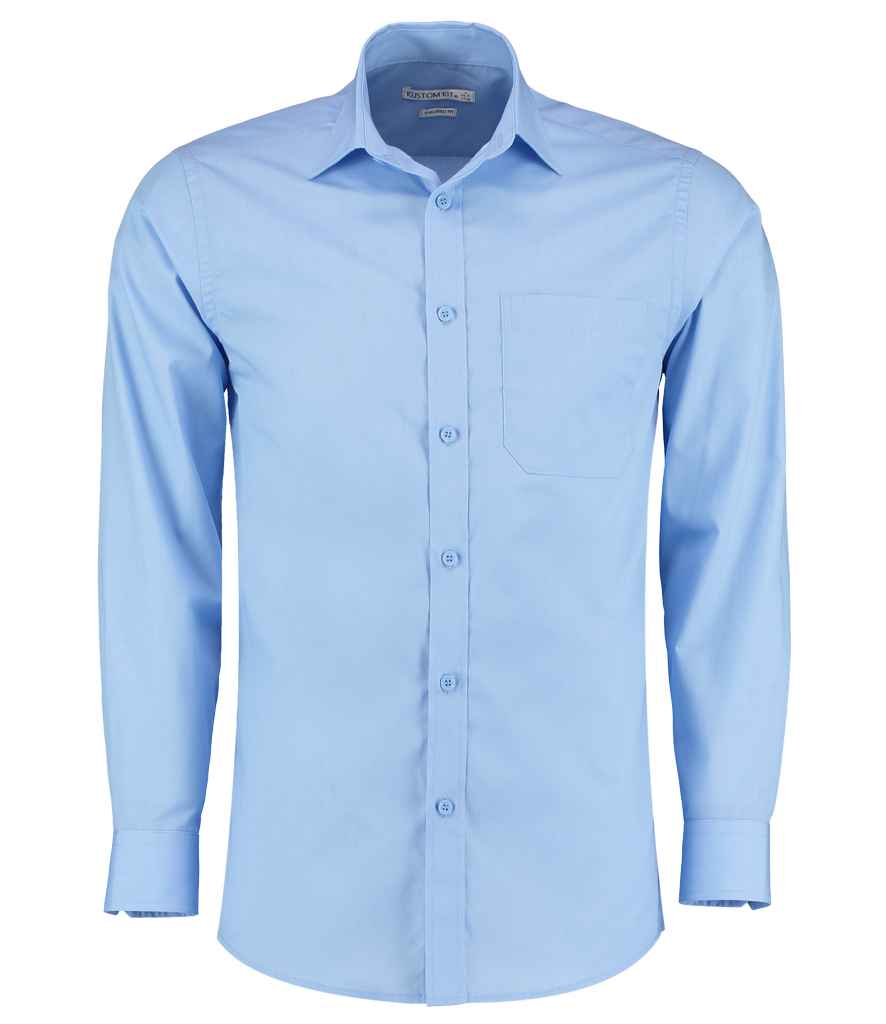Kustom Kit Long Sleeve Tailored Poplin Shirt Light Blue