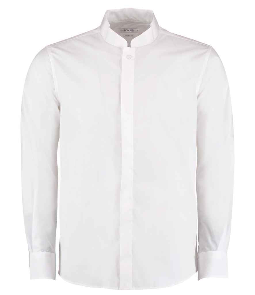 Kustom Kit Long Sleeve Tailored Mandarin Collar Shirt White
