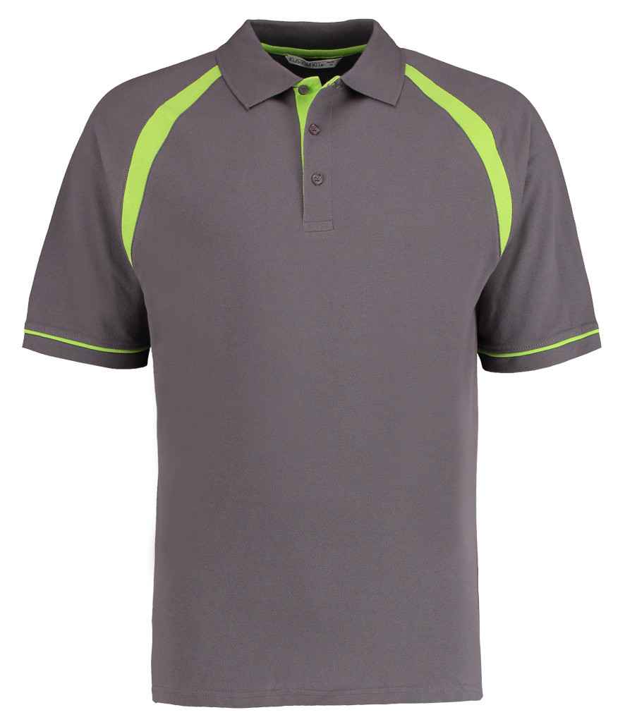 Kustom Kit Oak Hill Cotton Piqué Polo Shirt Charcoal/Lime Green