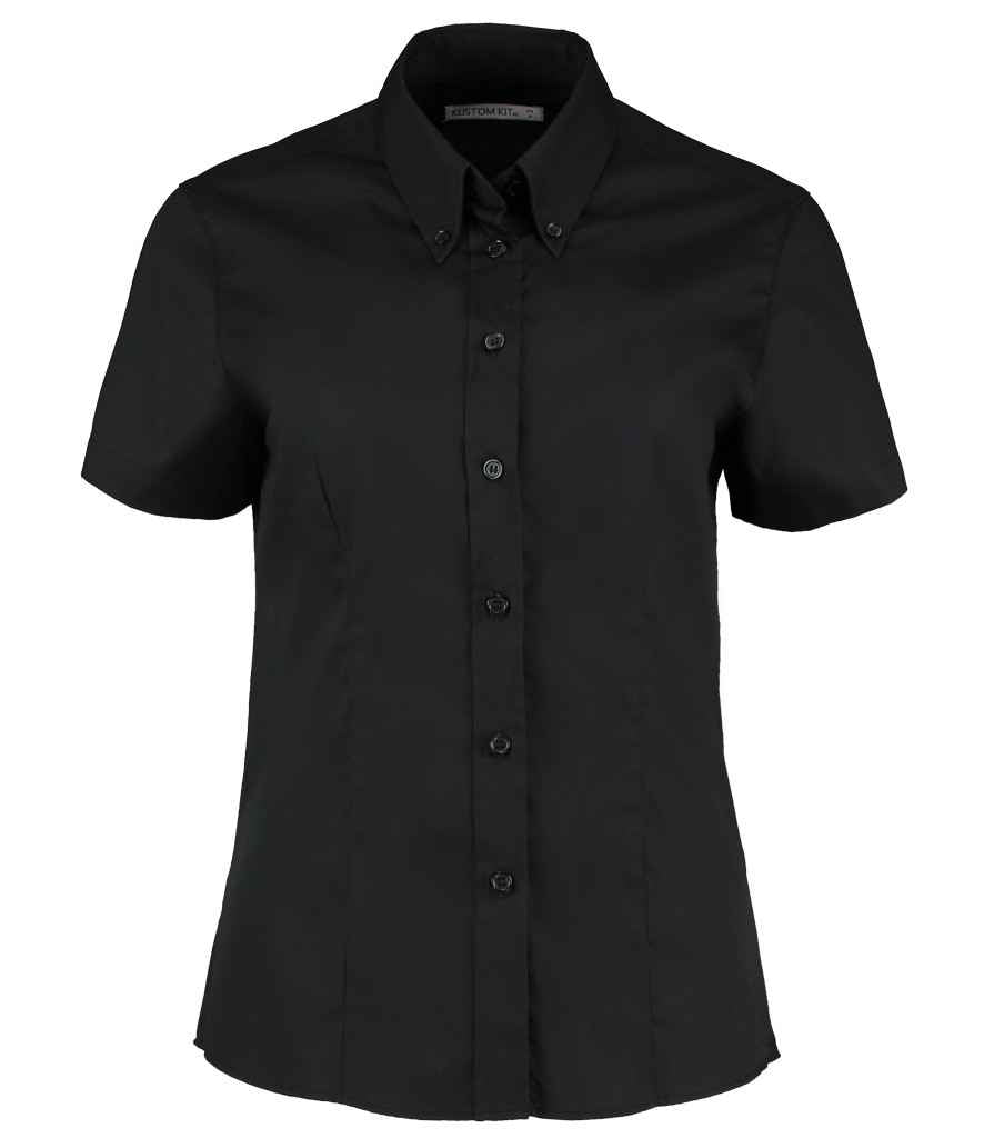 Kustom Kit Ladies Premium Short Sleeve Tailored Oxford Shirt Black